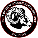 Fort Carson Soldier Recovery Unit Logo with a big horn sheep in the middle